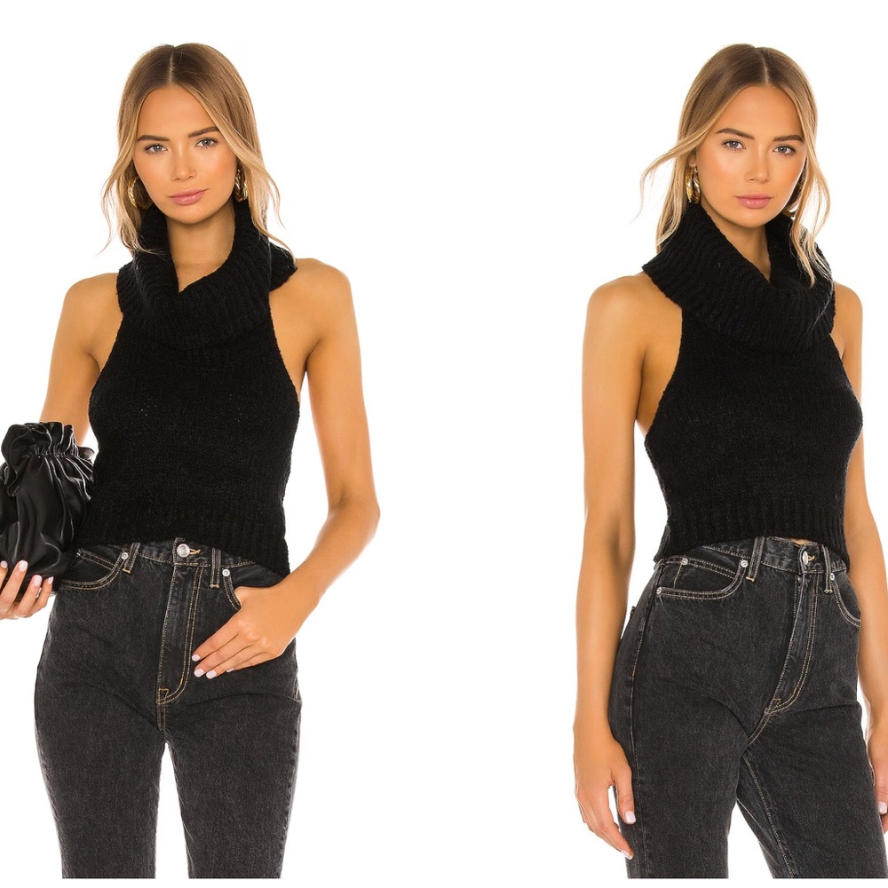 Sleeveless Black Cowl Neck Knit Top
